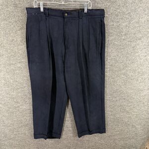 Tommy Bahama Dress Pants Men 38*34 Blue High Rise Pleated Cuffed Straight Silk